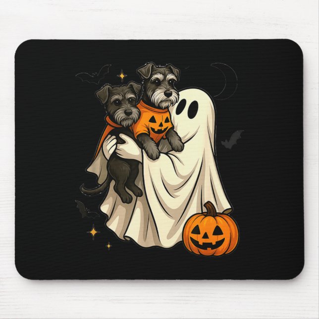 Alfombrilla De Ratón Ghost Miniature Schnauzer Dog Halloween  (Frente)