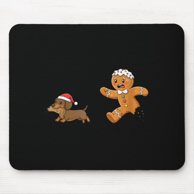 Alfombrilla De Ratón Gingerbread Cookie Chasing Dachshund Christmas Dog (Frente)
