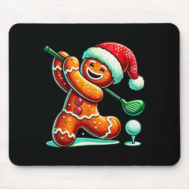 Alfombrilla De Ratón Gingerbread Man Plays Golf Christmas Golfing Santa (Frente)