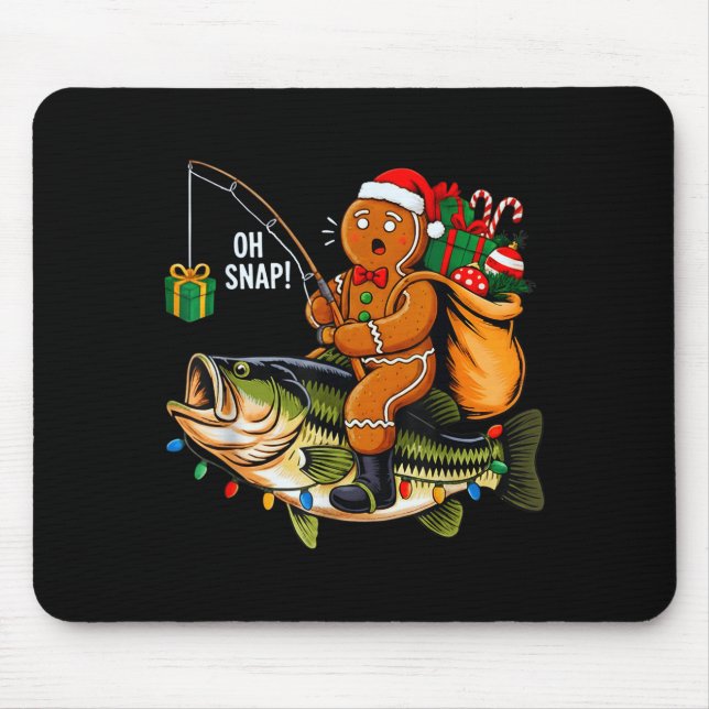 Alfombrilla De Ratón Gingerbread Riding B Fish Christmas Fishing Xmas P (Frente)
