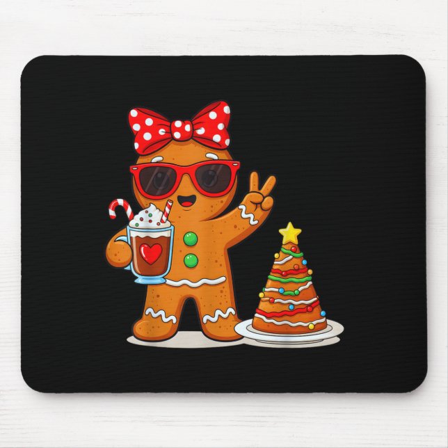 Alfombrilla De Ratón Gingerbread Women Drinking Coffee Christmas Tree C (Frente)