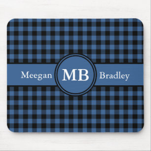 Alfombrilla De Ratón Gingham azul y negro personalizable a cuadros