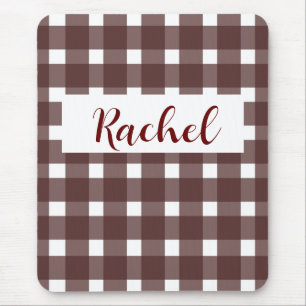 Alfombrilla De Ratón Gingham blanco marrón personalizado