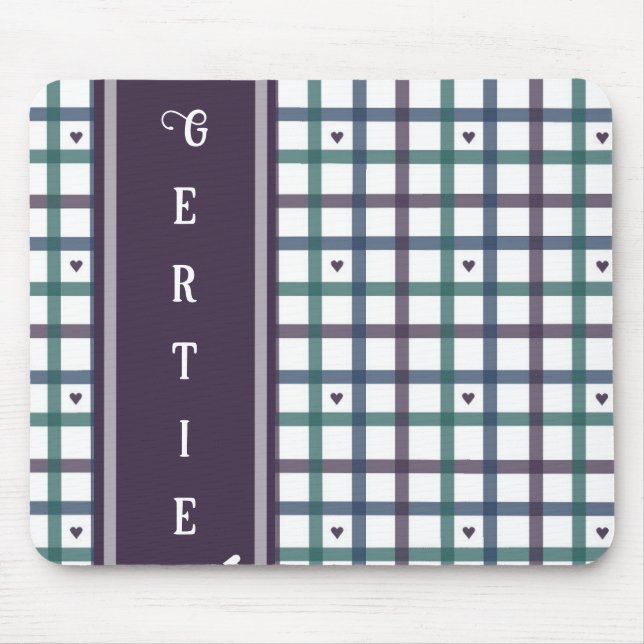 Alfombrilla De Ratón Gingham Corazón Morado (Frente)