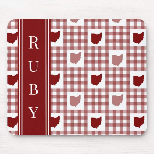Alfombrilla De Ratón Gingham Rojo de Ohio (Frente)