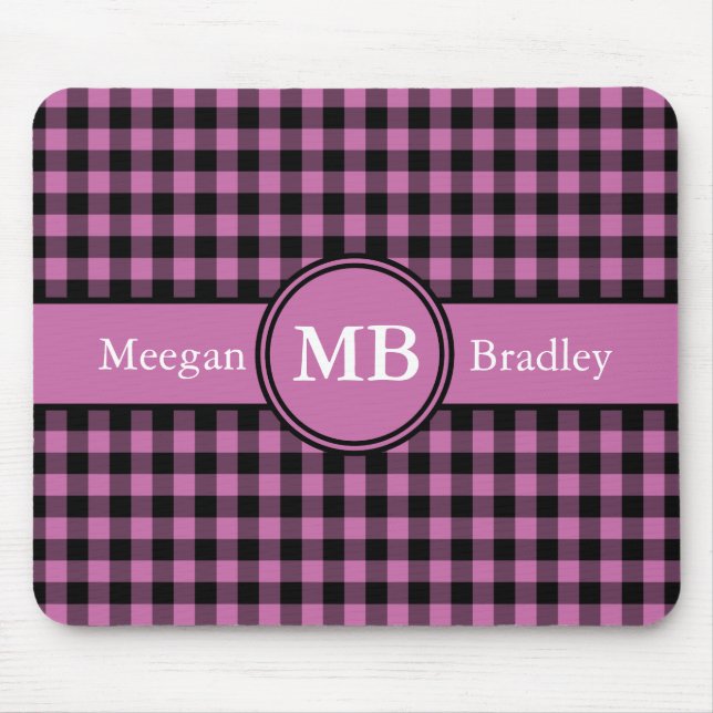 Alfombrilla De Ratón Gingham rosa y negro personalizable (Frente)