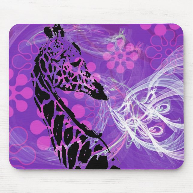 Alfombrilla De Ratón Giraffe de flores moradas ~ Mousepad (Frente)