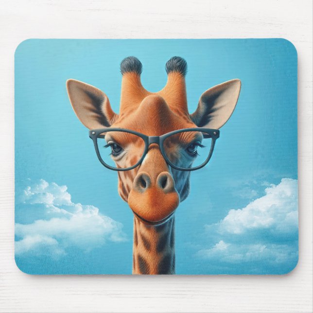 Alfombrilla De Ratón Giraffe En Nubes Con Anteojos (Frente)