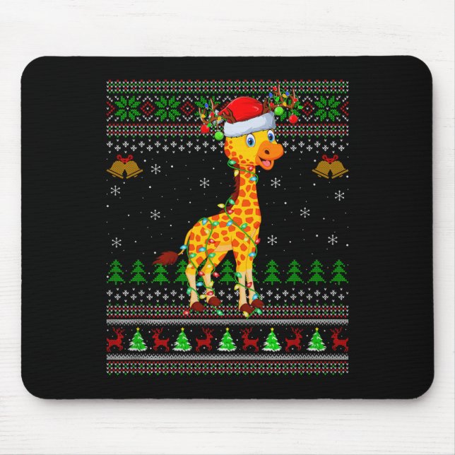 Alfombrilla De Ratón Giraffe Ugly Christmas Sweaters Holiday Santa Cute (Frente)