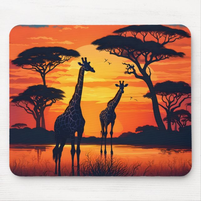 Alfombrilla De Ratón Giraffes at the Watering Hole at Sunset (Frente)