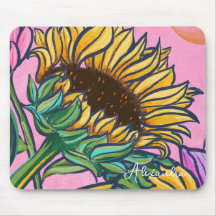Girasol Amarillo Pintado a Mano de Color Rosa