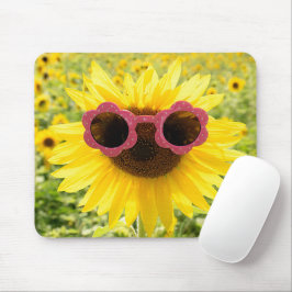 Alfombrilla De Ratón Girasol con gafas de sol rosadas