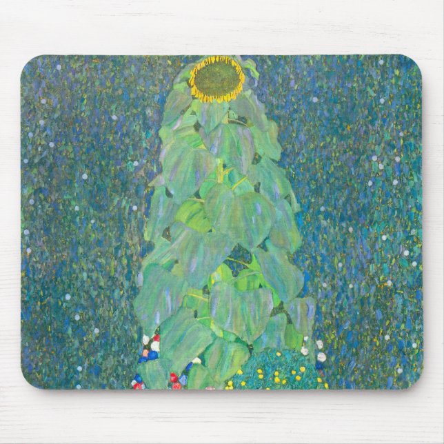 Alfombrilla De Ratón Girasol de Klimt, flores antiguas Art Nouveau (Frente)