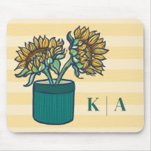Girasol Monograma Elegante con Rayas Amarillas