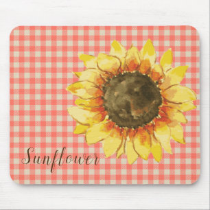 Alfombrilla De Ratón Girasol sobre Gingham