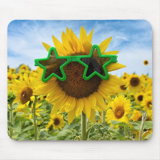 Alfombrilla De Ratón Girasoles con gafas de sol de estrella (Frente)