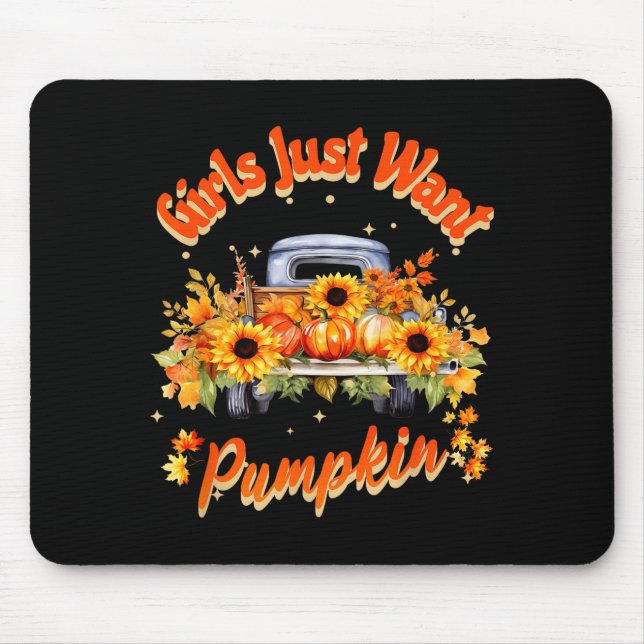 Alfombrilla De Ratón Girls Just Want Pumpkin Autumn Fall Sunflower Truc (Frente)