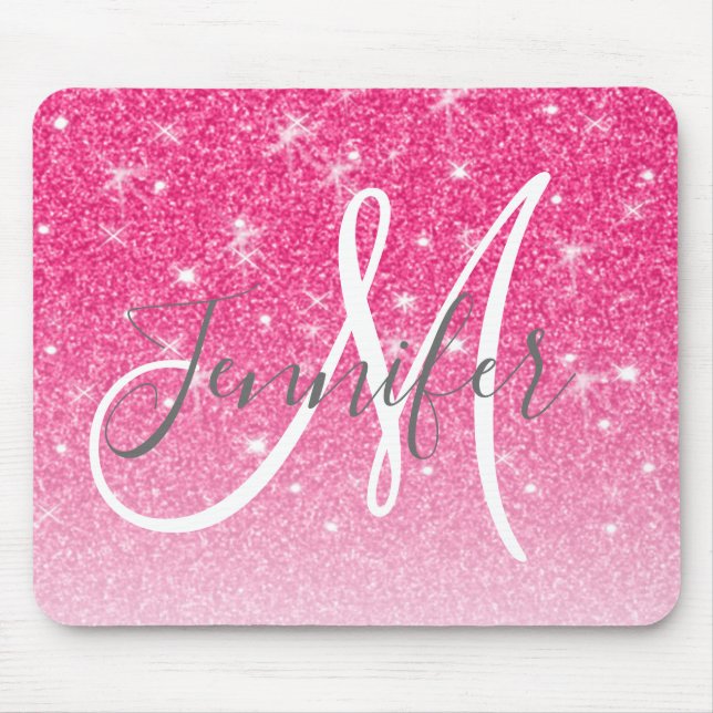Alfombrilla De Ratón Girly Glam Purpurina rosa caliente Esparkles Monog (Frente)