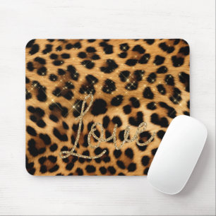 Alfombrilla De Ratón Girly Moda Leopard Gold Purpurina Love