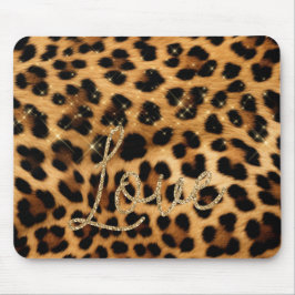 Alfombrilla De Ratón Girly Moda Leopard Gold Purpurina Love
