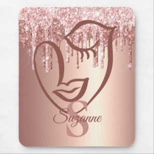 Alfombrilla De Ratón Girly Rose Gold Glitter Drips  Face Monogram