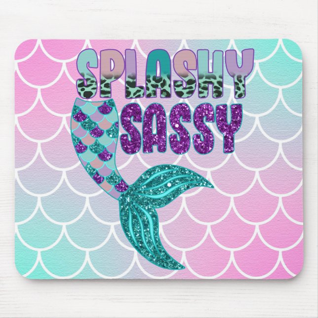 Alfombrilla De Ratón Girly Splashy Sassy Pink Purple Green Mermaid (Frente)