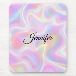 Alfombrilla De Ratón Girly Vibrant Pastel Holographic Swirl Design     