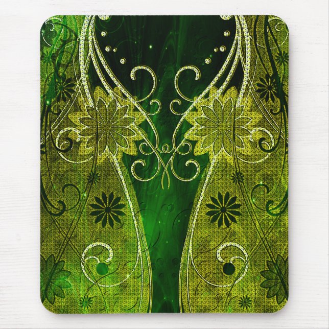 Alfombrilla De Ratón Giros dorados y verdes con textura (Frente)