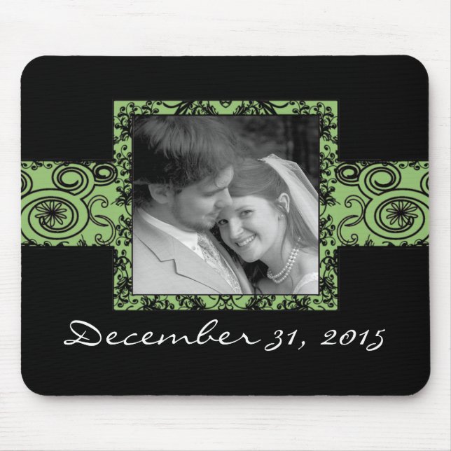 Alfombrilla De Ratón Giros florales verdes y negros (Frente)