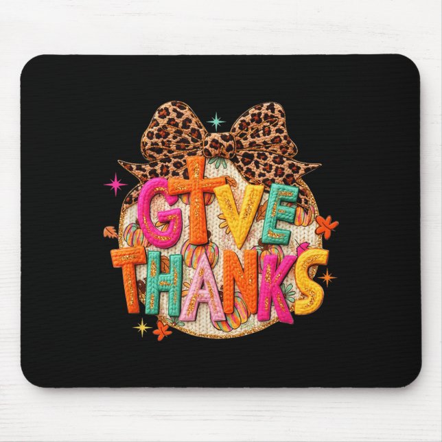 Alfombrilla De Ratón Give Thanks, Fall Leopard Coquette Bow, Preppy Tha (Frente)