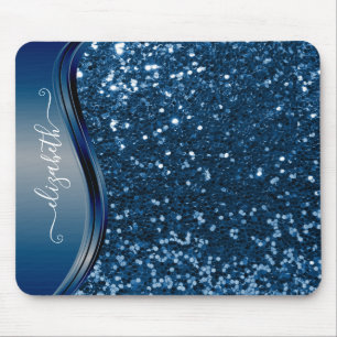 Alfombrilla De Ratón Glam Bling Purpurina personalizado caligrafía azul