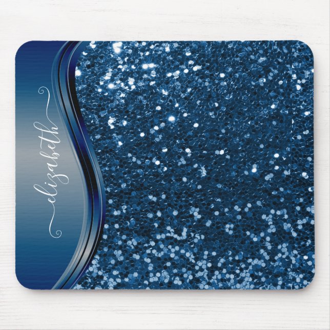 Alfombrilla De Ratón Glam Bling Purpurina personalizado caligrafía azul (Frente)