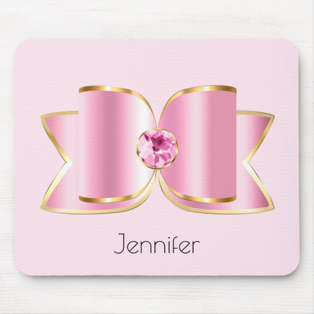 Alfombrilla De Ratón Glam Bow rosa con piedra angular (Frente)