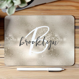 Alfombrilla De Ratón Glam Champagne Gold Trendy Script Monogram 