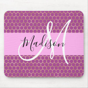 Alfombrilla De Ratón Glam Fuchsia Metálico Rosa Miel Panal Monograma No