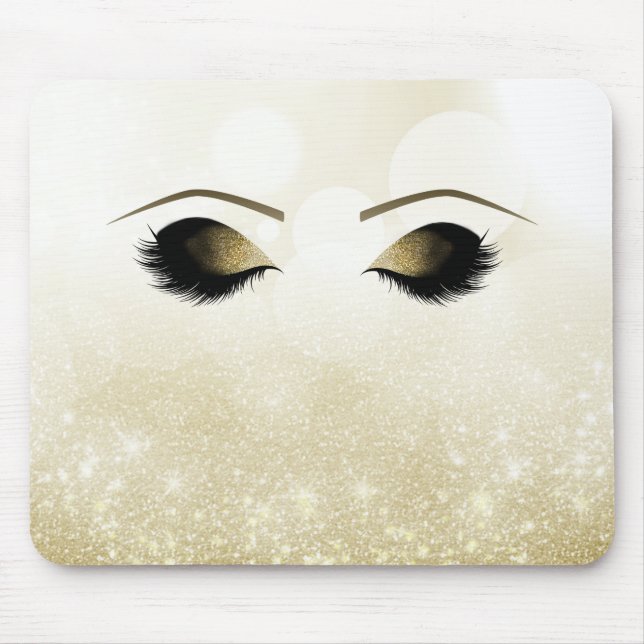 Alfombrilla De Ratón Glam Gold Makeup Ojos y azotes Personalizados (Frente)