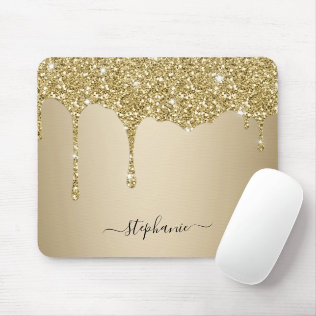 Alfombrilla De Ratón Glam Gold Purpurina Sparkle Personalizado de nombr (Con ratón)
