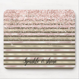 Alfombrilla De Ratón Glam Gold Rubor Pink Brown Stripes Giro Purpurina
