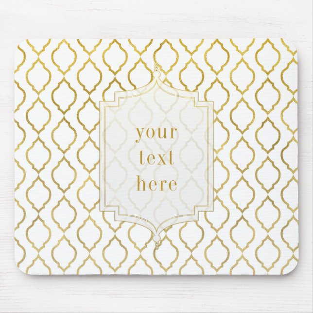 Alfombrilla De Ratón Glam marroquí dorado y árabe blanco elegante (Frente)
