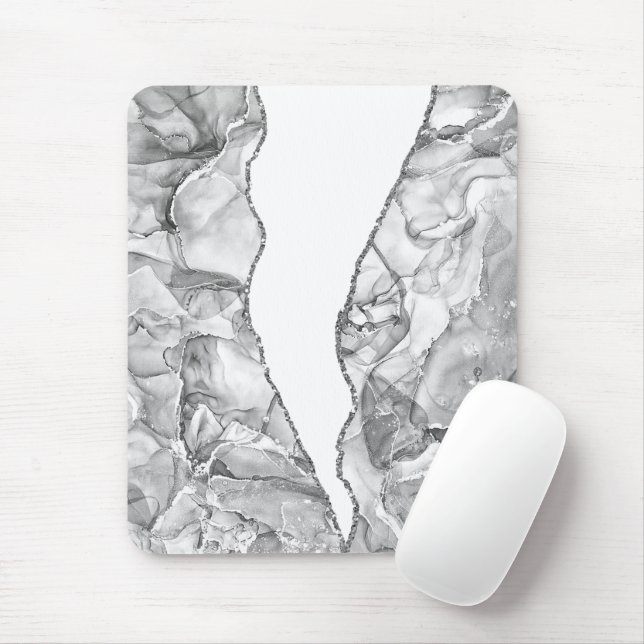 ALFOMBRILLA DE RATÓN GLAM PURPURINA AGUA DE MÁRMOL DE PLATA CLARA (Con ratón)