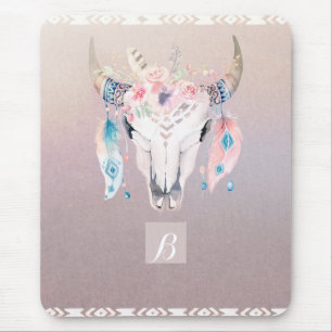 Alfombrilla De Ratón Glamor Rústico Boho Floral Cráneo de Vaca Iridesce
