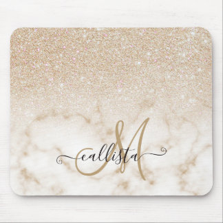 Alfombrilla De Ratón Glamoroso Oro Purpurina Blanco Marble Gradiente Om