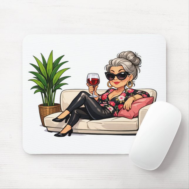 Alfombrilla De Ratón Glamorous Old Lady With Wine (Con ratón)