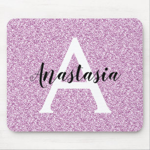 Alfombrilla De Ratón Glamour Femenino Purpura Brillo Monograma Nombre