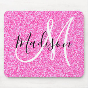 Alfombrilla De Ratón Glamour Femenino Rosa Brillante Purpurina Monogram