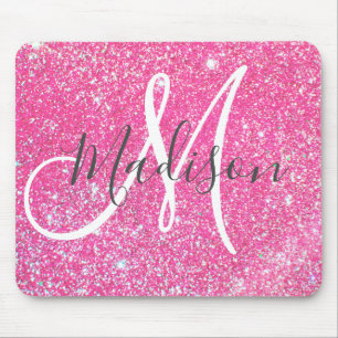 Alfombrilla De Ratón Glamour Femenino Rosa Brillante Purpurina Monogram