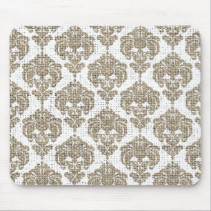 Alfombrilla De Ratón Glamour rústico Burlap Royal Damask Moda moderna