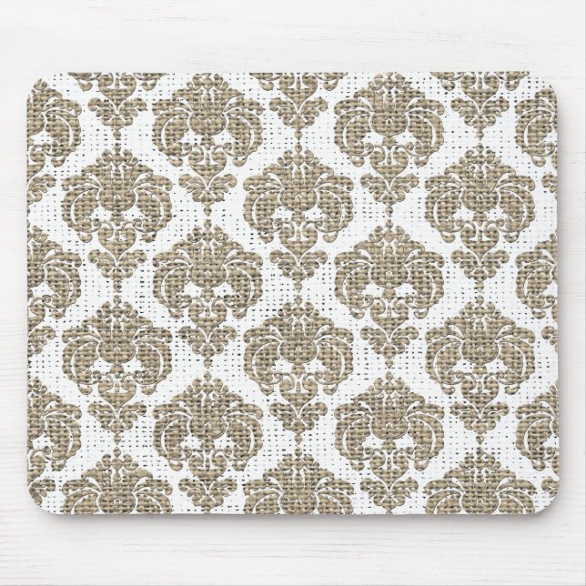 Alfombrilla De Ratón Glamour rústico Burlap Royal Damask Moda moderna (Frente)