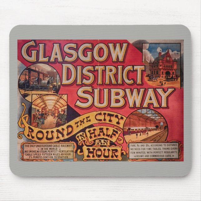 Alfombrilla De Ratón Glasgow, Poster del Metro de la ciudad de Glasgow (Frente)