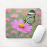 Alfombrilla De Ratón Glasswing Butterfly On a Cosmos Flower<br><div class="desc">A delicate glasswing butterfly with transparent wings gently settles on a vibrant pink cosmos flower,  creating a dreamlike scene enhanced by a soft focus background</div>